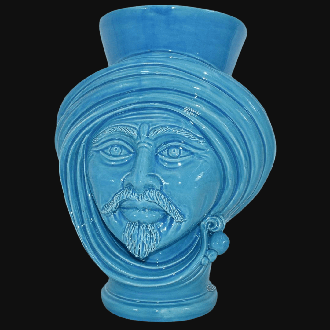 Testa di Moro maschio turchese, ceramiche Caltagirone fatti a mano, design moderno