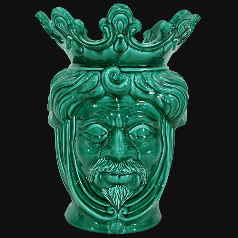 Sicilian Head Vase H 40 cm / 15.7", Man, Emerald Green – Testa di Moro from Caltagirone, Sicily