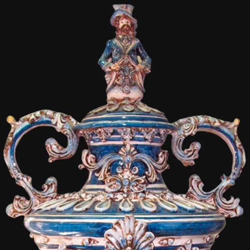 Vaso ceramiche Caltagirone Sofia fatti a mano, decorato blu e motivi artigianali classici