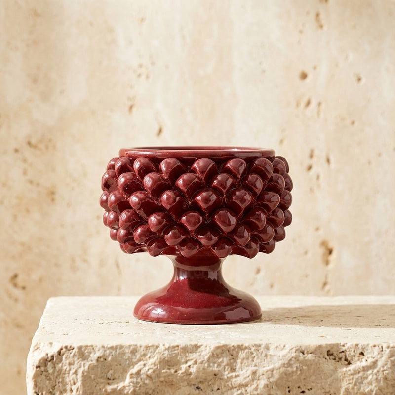 Half Pine Cone Vase, Bordeaux – Italian ceramic from Caltagirone, Sicily
