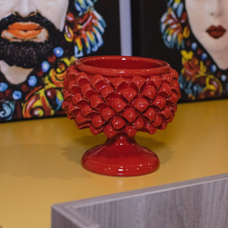 Half Pine Cone Vase, Fire Red – Italian ceramic from Caltagirone, Sicily