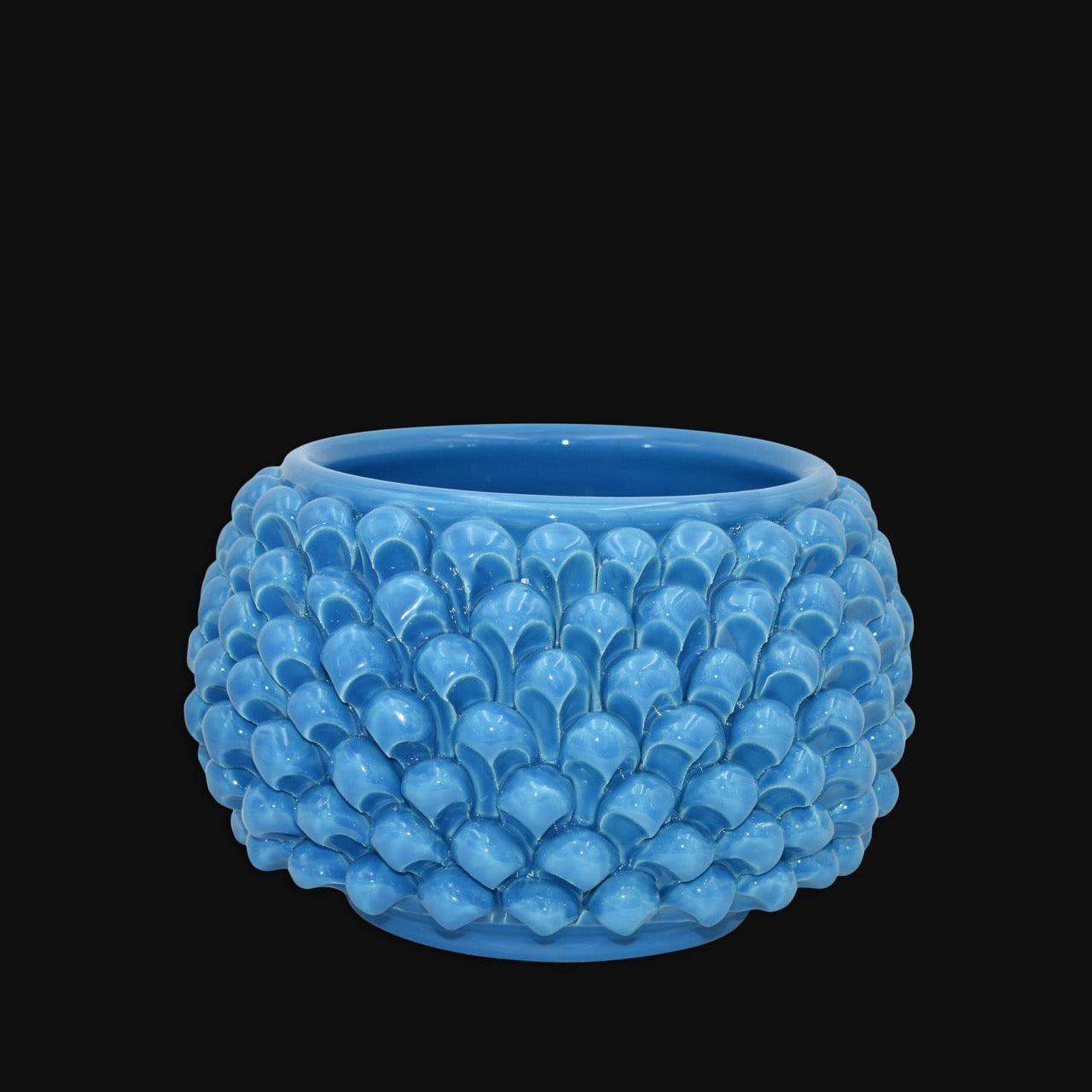 Vaso mezza pigna s/piede turchese in ceramica di Caltagirone - Ceramiche di Caltagirone Sofia