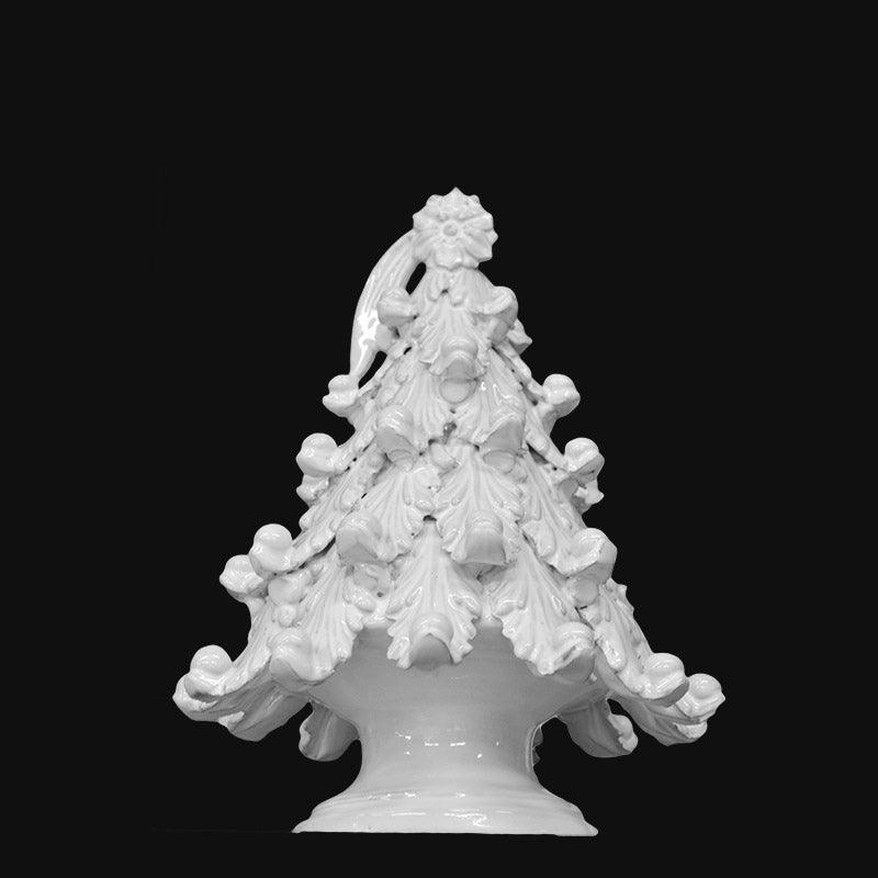 Albero di Natale in ceramica bianca fatta a mano, decorato con angeli e foglie, stile Caltagirone