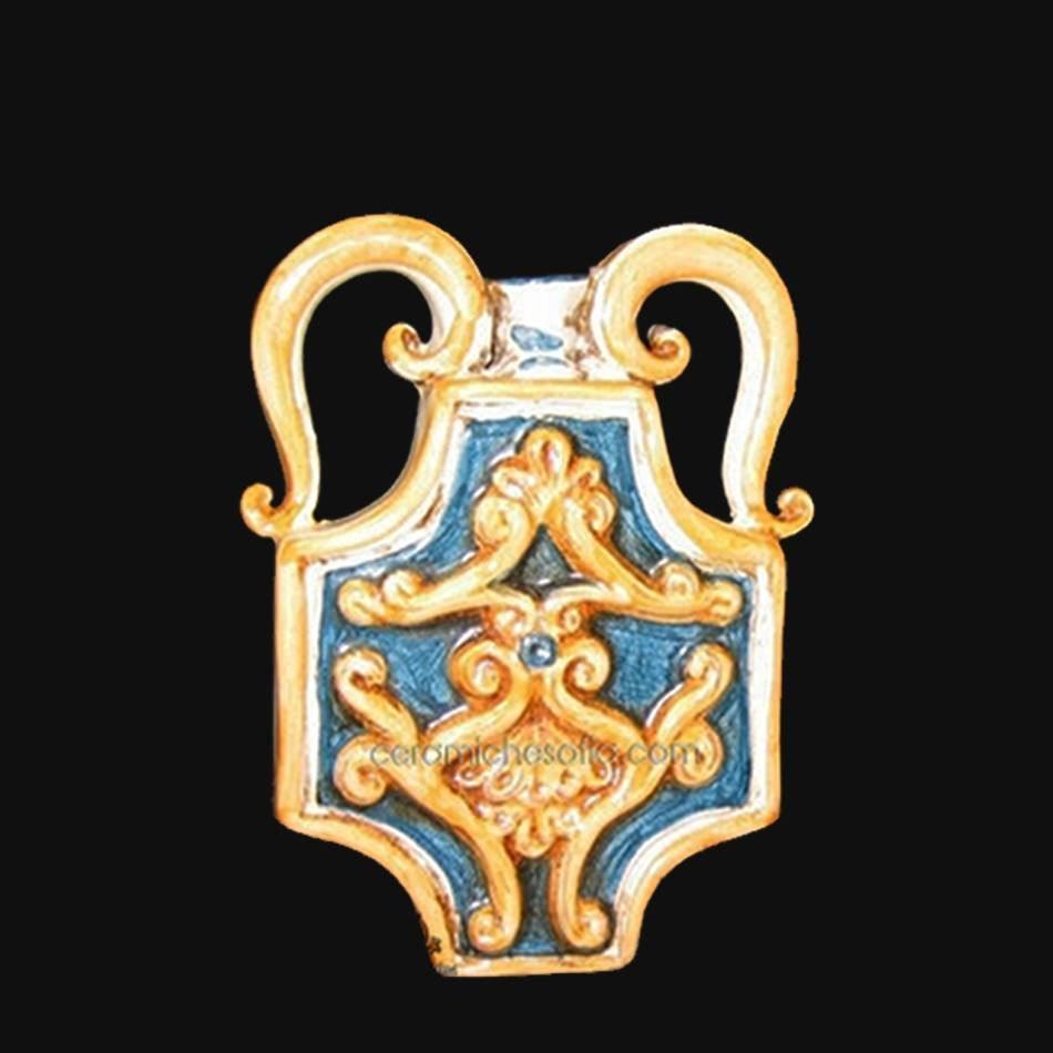 Ceramiche di Caltagirone fatti a mano con decori barocchi blu e oro, pezzo unico artigianale