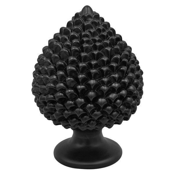 Ceramiche di Caltagirone fatti a mano, scultura nera a forma di pigna con base, design artigianale
