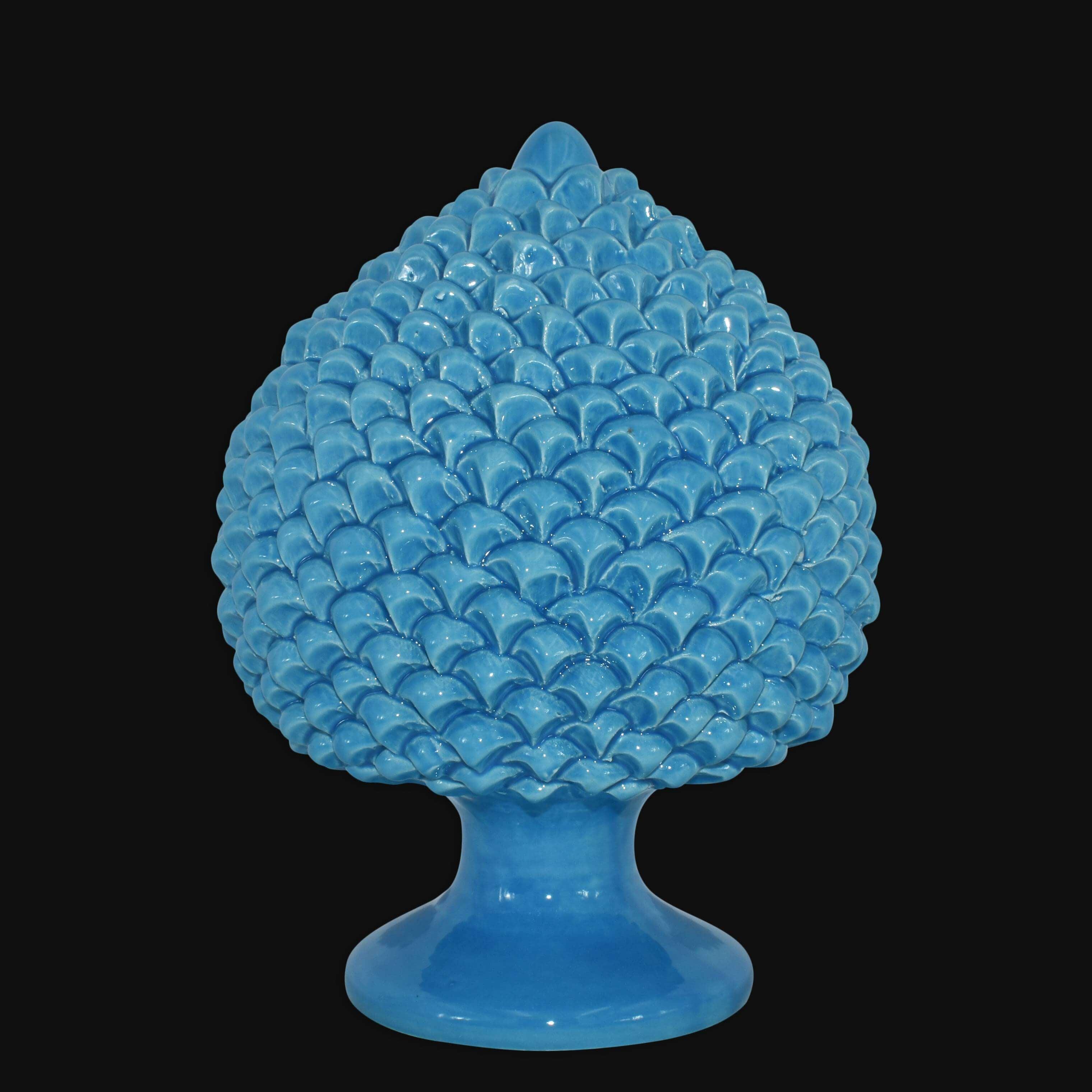 Ceramica di Caltagirone azzurra fatta a mano, forma di pigna con base, design artigianale unico