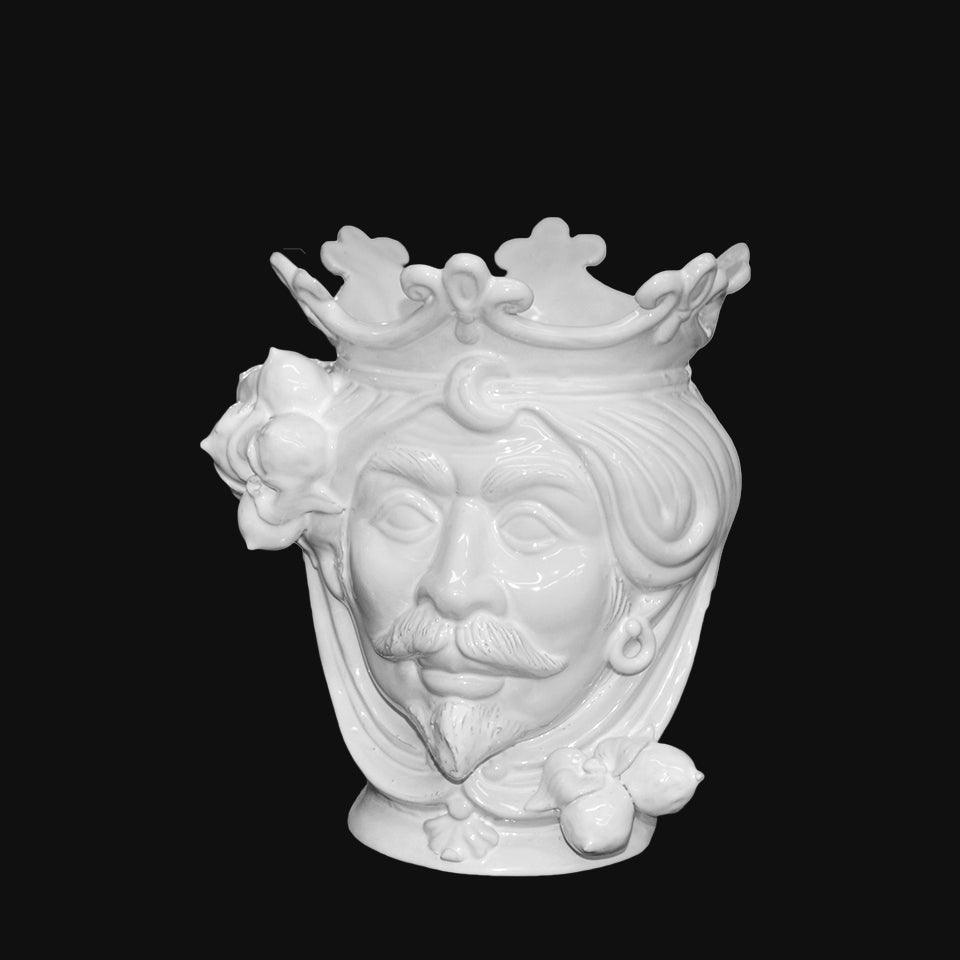 Ceramiche di Caltagirone fatti a mano: vaso testa re con corona, design tradizionale siciliano